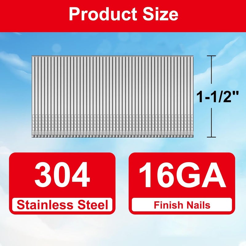 SimCos 16 Gauge 304 Stainless Steel Straight Finish Nails, Assorted Size Project Pack for Pneumatic, Electric Finish Nailer or Nail Gun (1-1/2") - Image 3